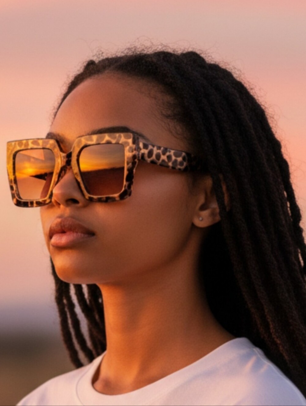 Oversized Geometric Square Sunglasses Brown Leopard #301